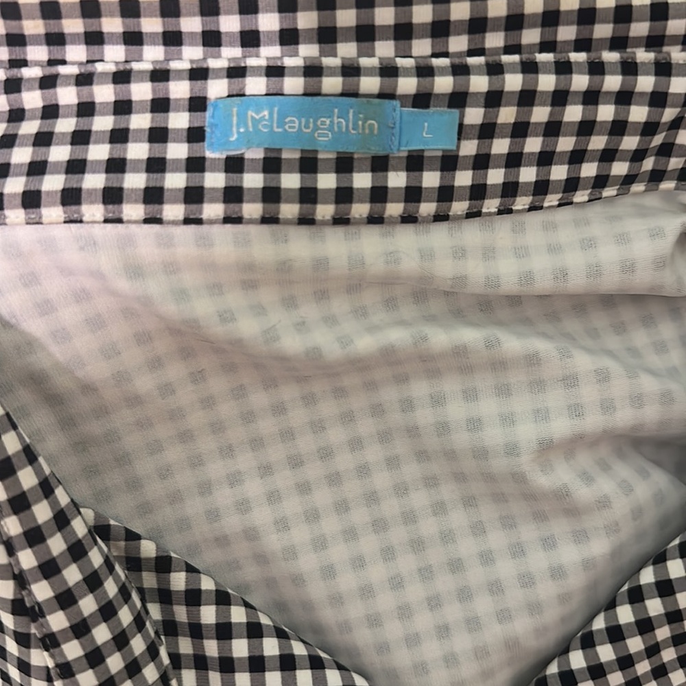 J. McLaughlin Women’s Gingham Button Down Knit Shirt Black White Size Large - Picture 11 of 11